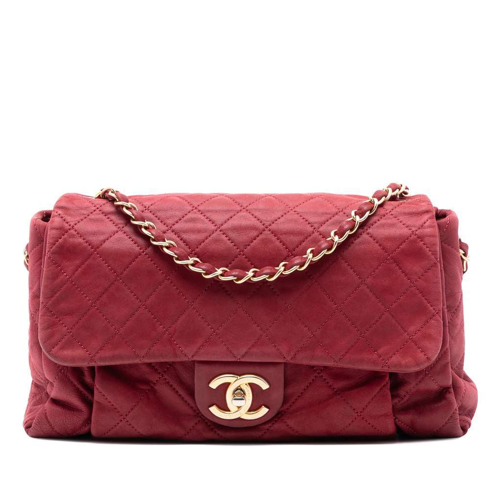 Chanel Large Aged Calfskin Chic Quilt Flap Red Leather Very good condition - Front View