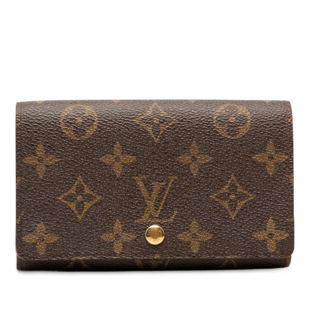 Louis Vuitton Monogram Porte Monnaie Tresor Wallet Brown Good - Front View