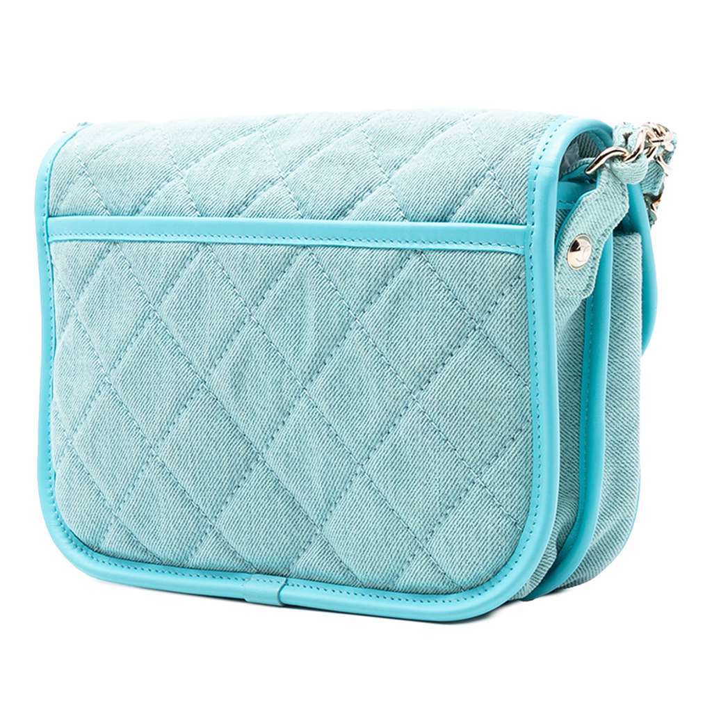 Chanel Small CC Quilted Denim Messenger Flap Blue Denim Very good - Back View