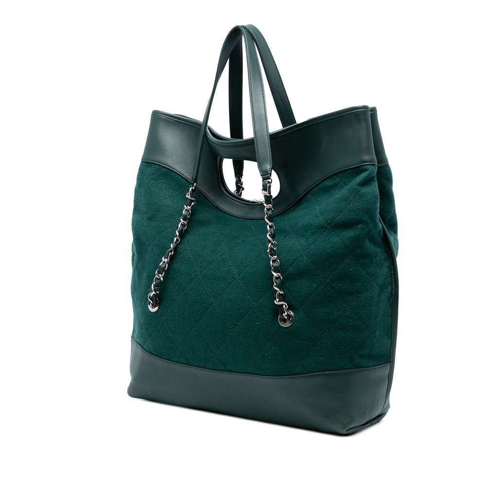 Chanel Extra Large Stitched Wool and Calfskin 31 Shopping Bag Green Wool Very good - Back View