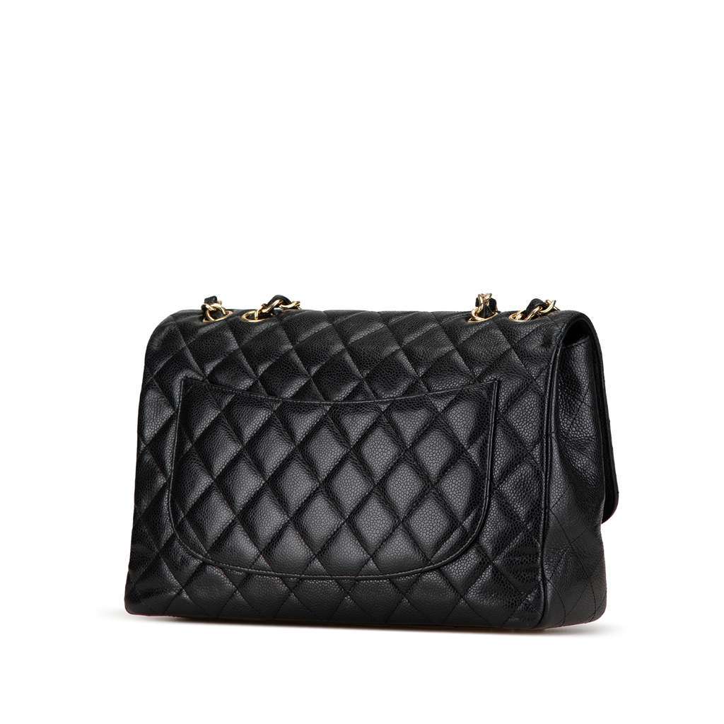 Chanel Jumbo Classic Caviar Single Flap Black Leather Good - Back View