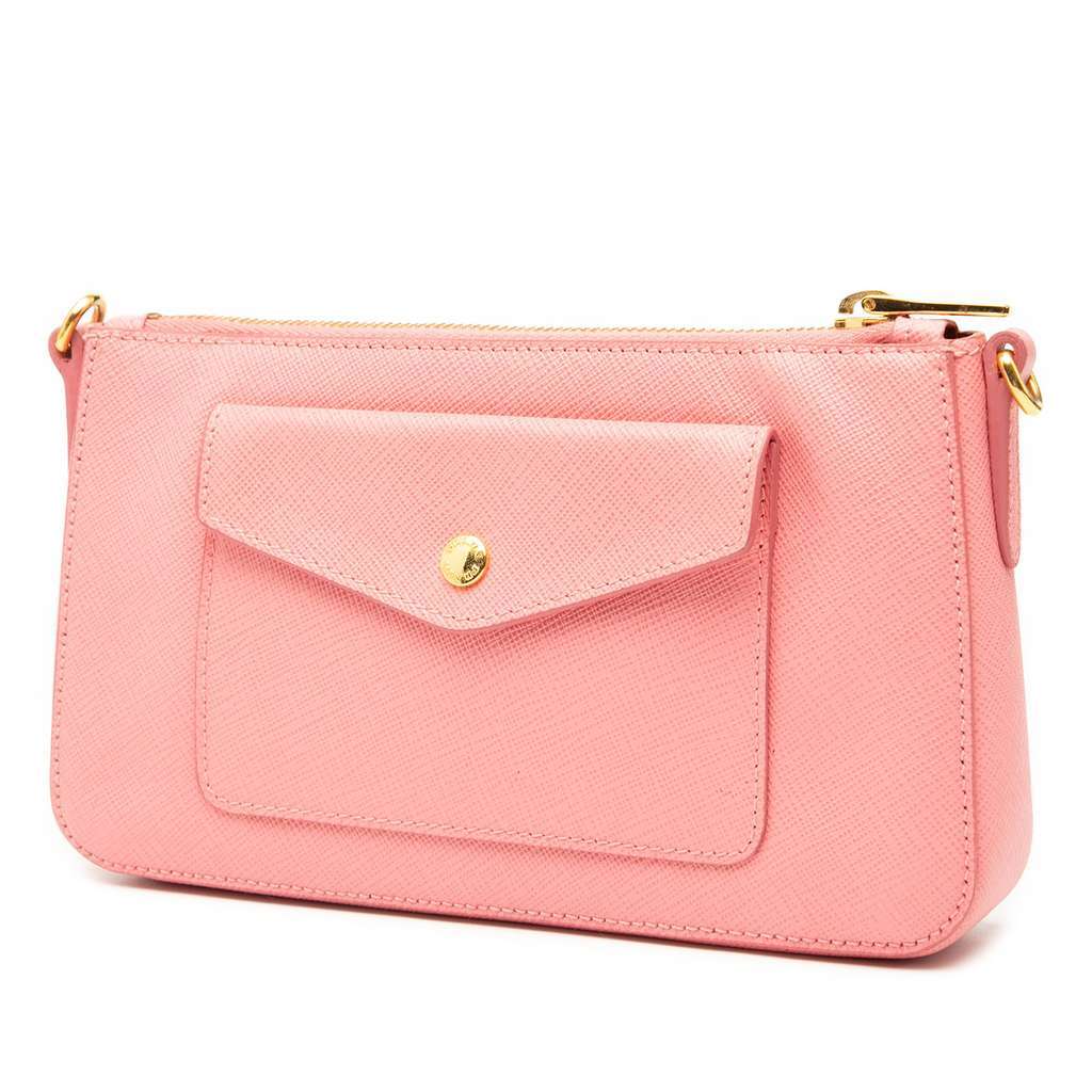 Prada Saffiano Lux Front Pocket Crossbody Pink Leather Good - Back View