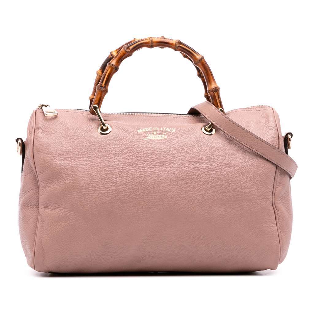 Gucci Medium Calfskin Bamboo Shopper Boston Bag Pink Leather Good condition - Front View