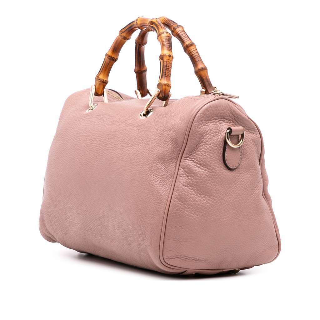 Gucci Medium Calfskin Bamboo Shopper Boston Bag Pink Leather Good condition - Back View