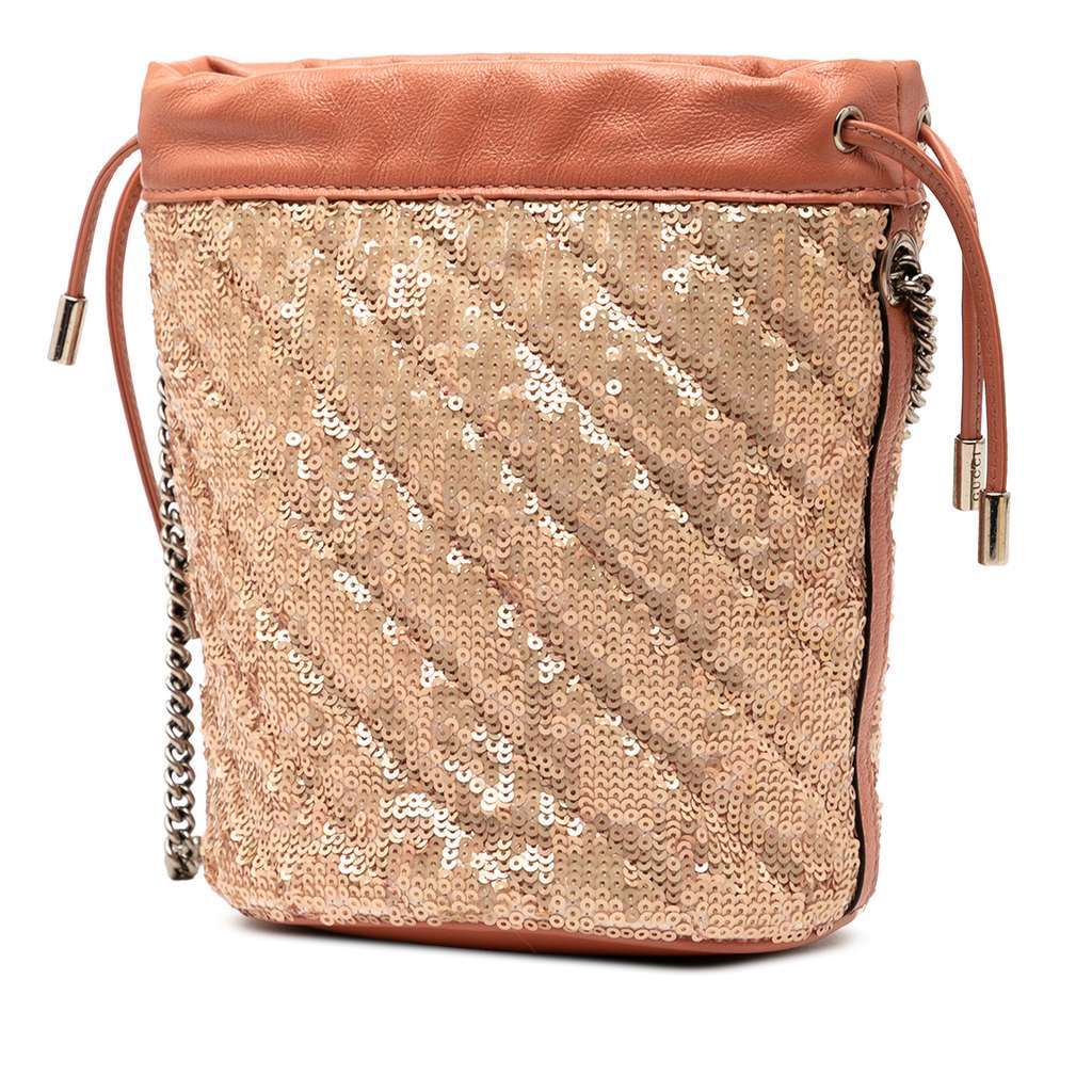 Gucci Small GG Marmont Sequined Diagonal Matelasse Leather Bucket Bag Pink Leather Very good - Back View