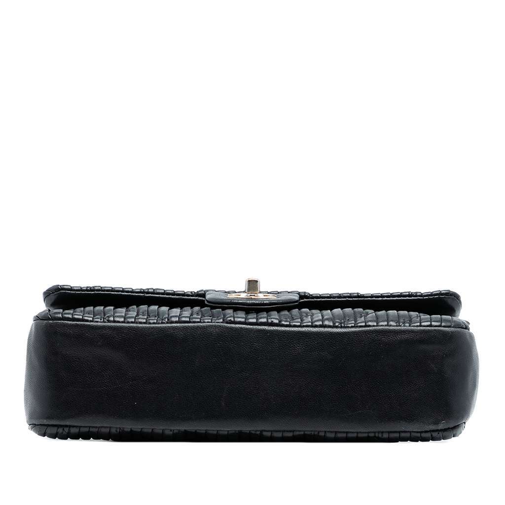 Chanel Medium Classic Chevron Calfskin Pleated Double Flap Black Leather Good - Inside View
