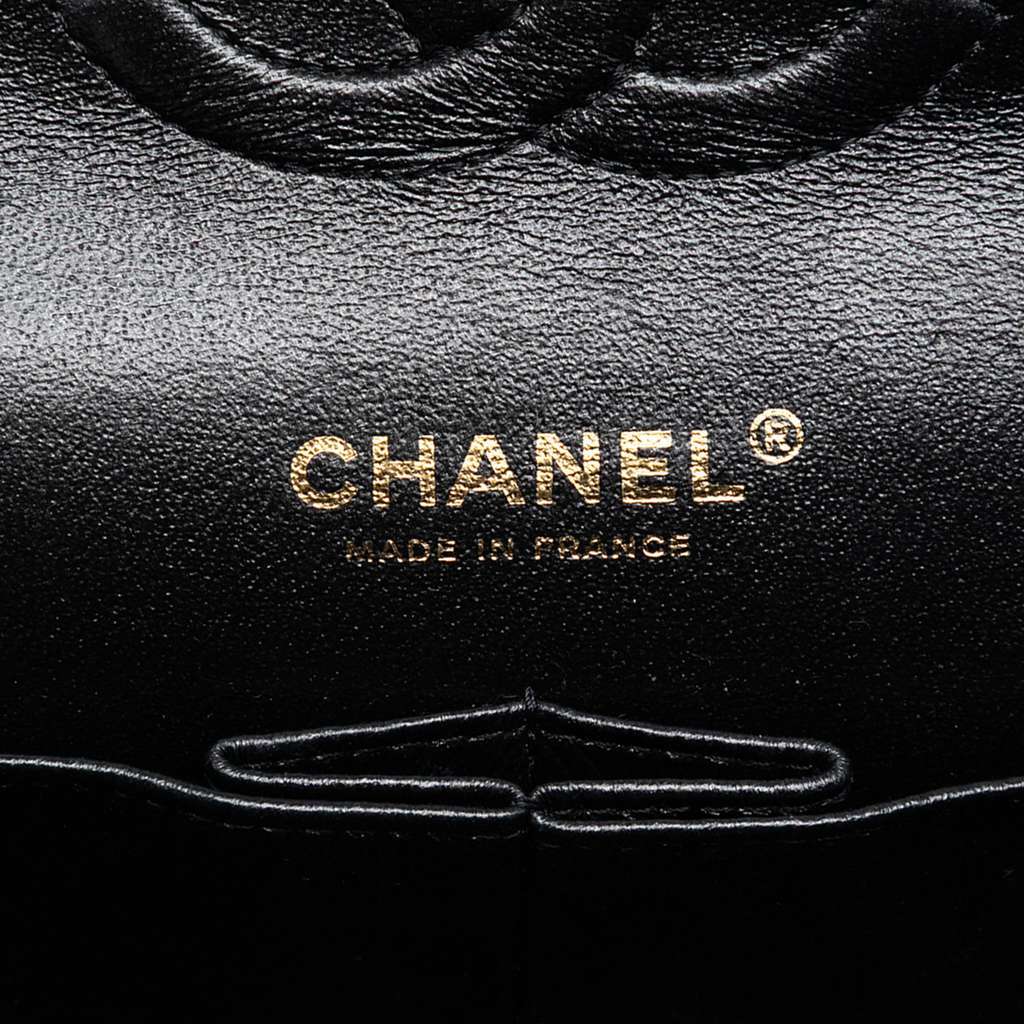Chanel Medium Classic Chevron Calfskin Pleated Double Flap Black Leather Good - Box View