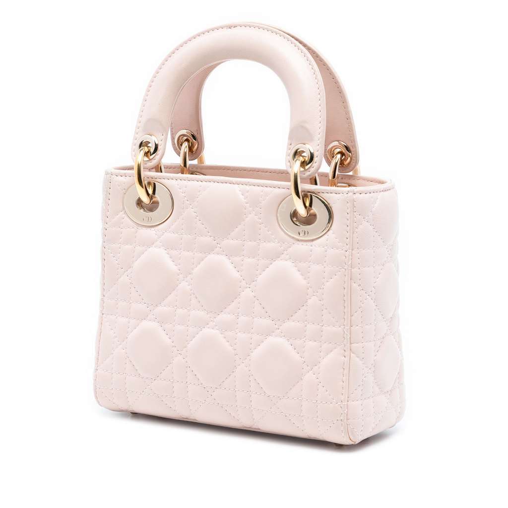 Dior Mini Lambskin Cannage Lady Dior Pink Leather Good condition - Back View