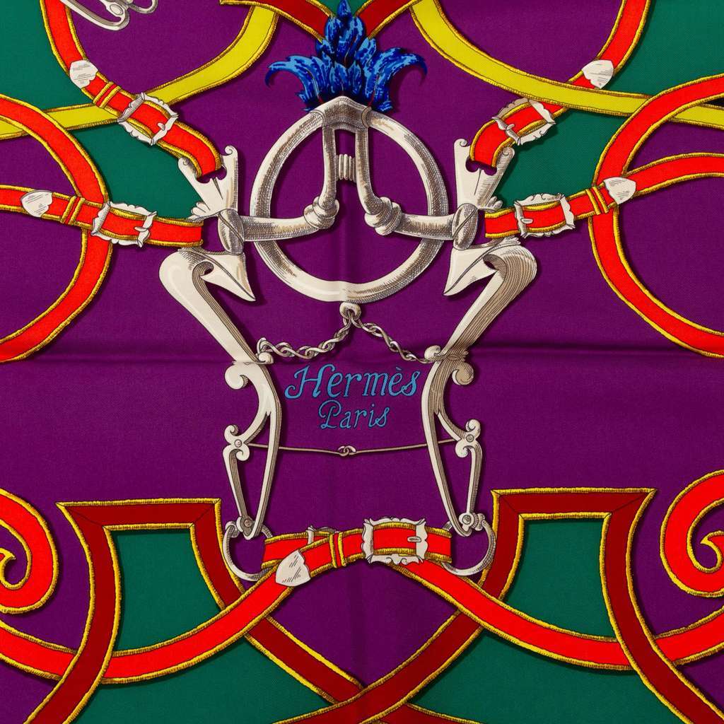 Hermès Par Mefsire Antoine De Plvvinel Silk Scarf 90 Purple Silk Good condition - Back View