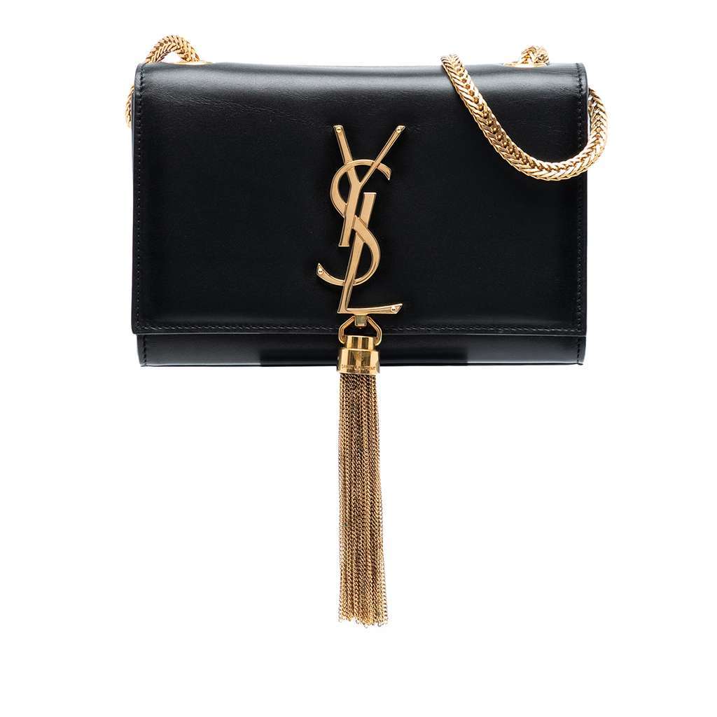Saint Laurent Small Leather Monogram Kate Tassel Crossbody Black Leather Good - Front View