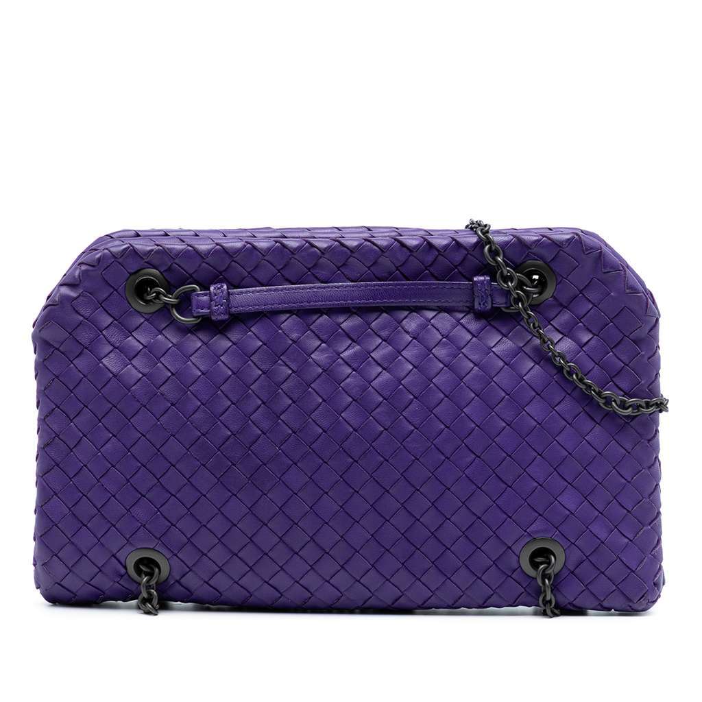 Bottega Veneta Nappa Intrecciato Duo Shoulder Bag Purple Leather Very good - Front View