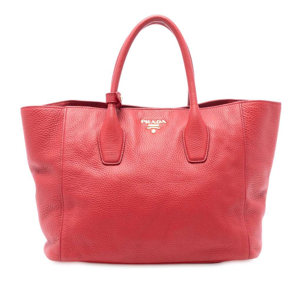 Prada Vitello Daino Open Convertible Tote Red Leather Very good condition - Front View