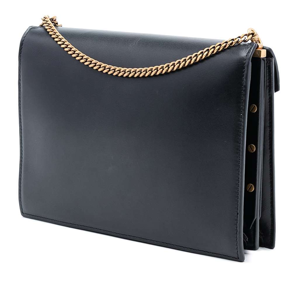 Saint Laurent Smooth Calfskin Monogram Cassandra Clasp Bag Black Leather Good - Back View