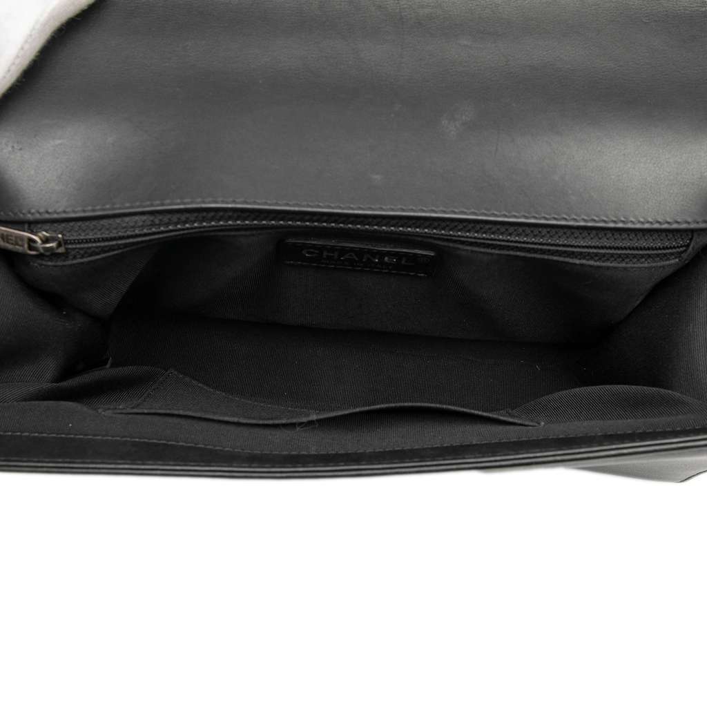 Chanel Medium Chevron Lambskin Boy Flap Black Leather Good - Model View