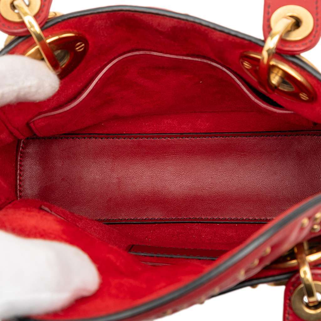 Dior Mini Lambskin Cannage Studded Supple Lady Dior Red Leather Very good - Model View