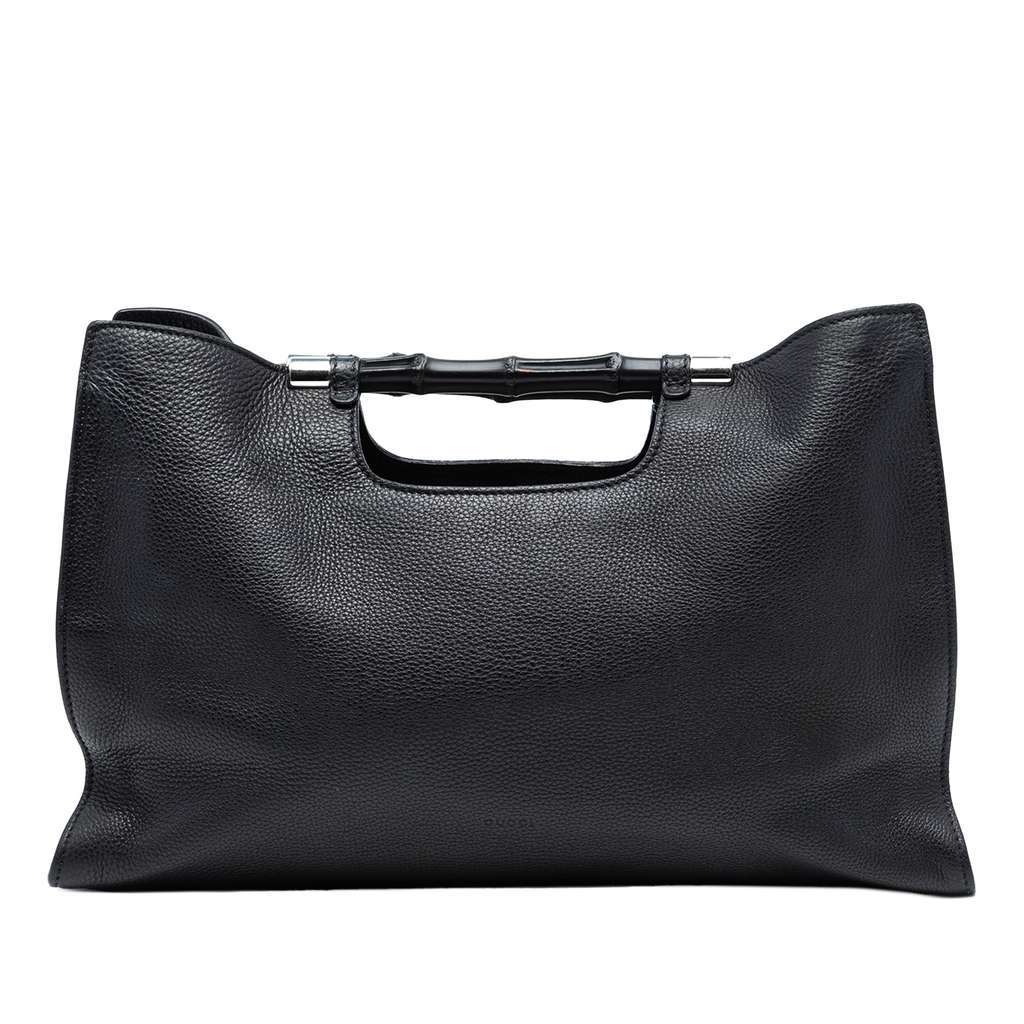 Gucci Medium Calfskin Bamboo Daily Shopper Satchel Black Leather Very good condition - Front View
