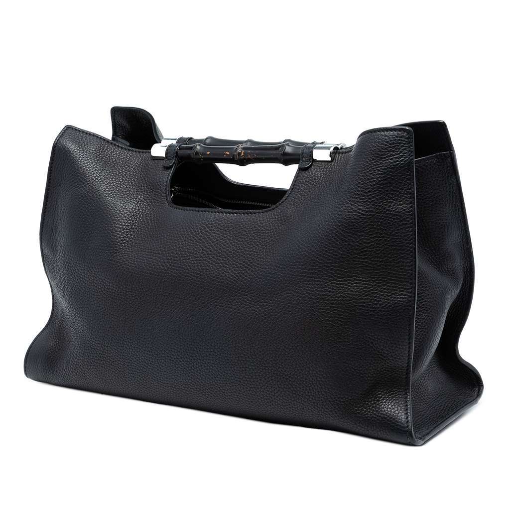 Gucci Medium Calfskin Bamboo Daily Shopper Satchel Black Leather Very good condition - Back View