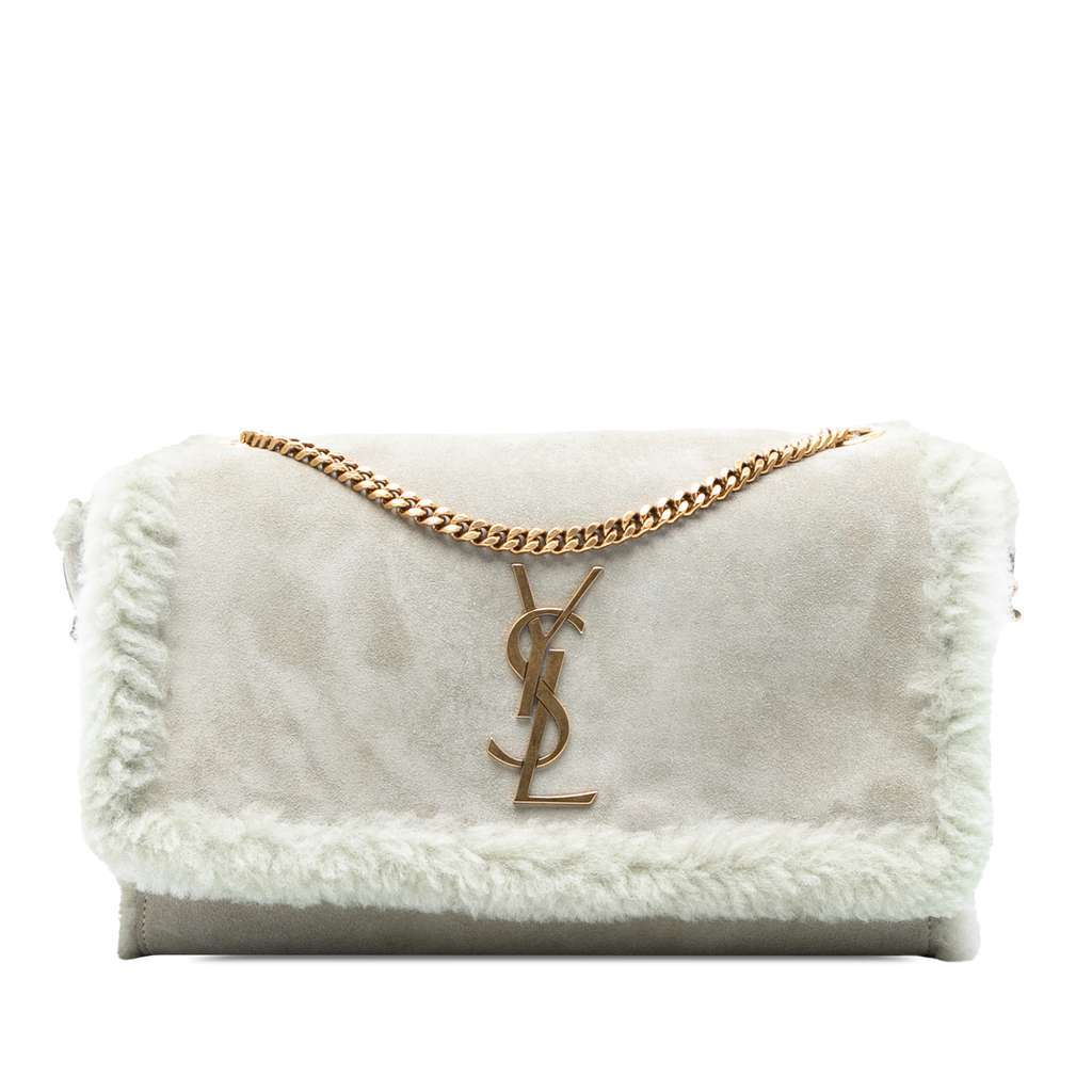 Saint Laurent Medium Shearling Monogram Kate Reversible Shoulder Bag Grey Very good - Front View