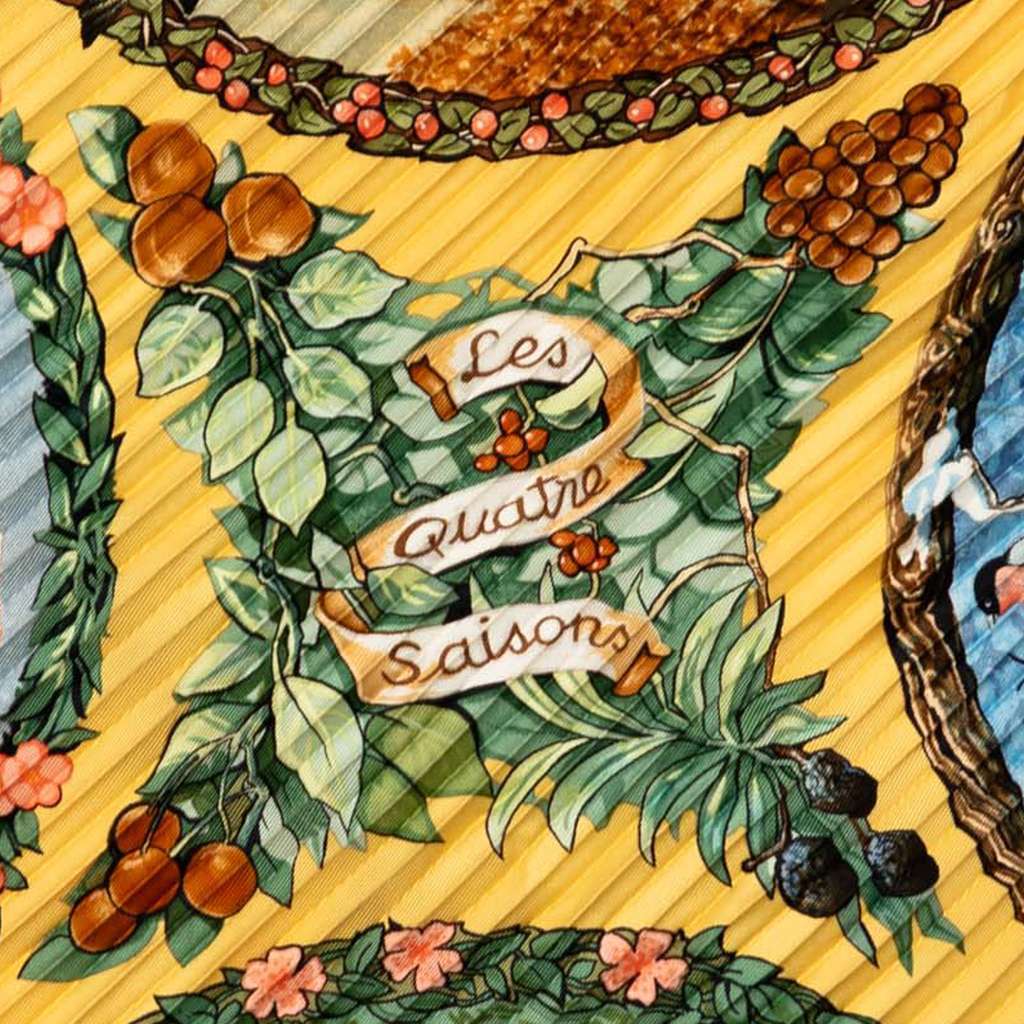 Hermès Les Quatre Saisons Pleated Silk Scarf Yellow Silk Very good condition - Box View