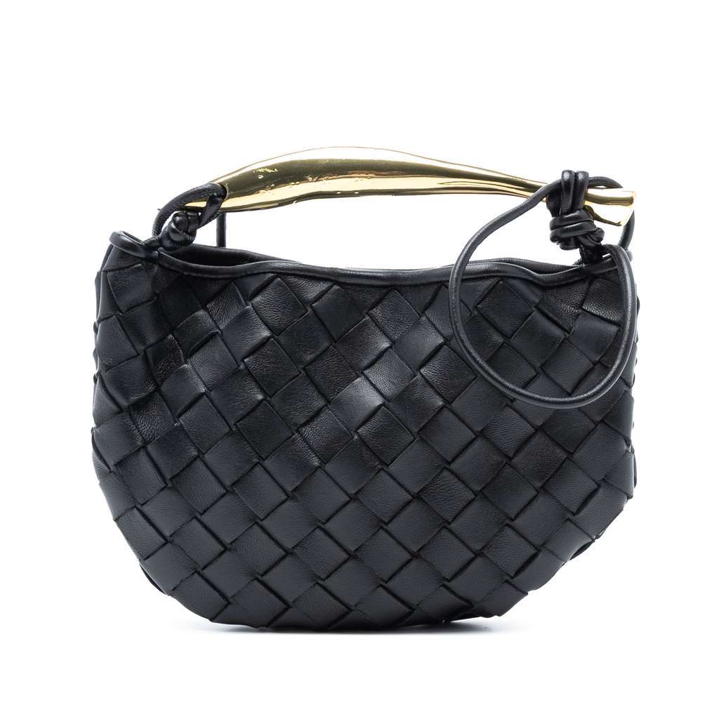Bottega Veneta Baby Lambskin Intrecciato Sardine Black Leather Very good condition - Front View