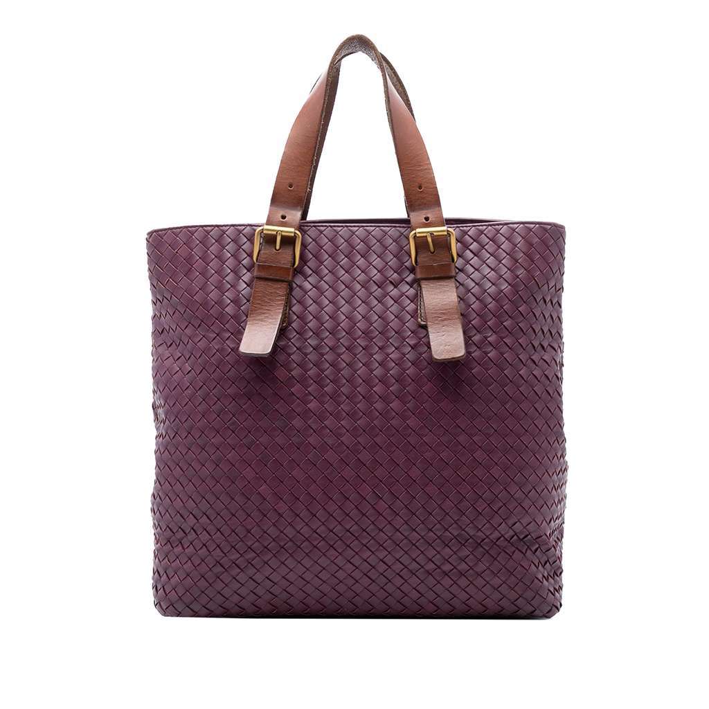 Bottega Veneta Bicolor Nappa Intrecciato Belt Strap Tote Purple Leather Very good - Front View