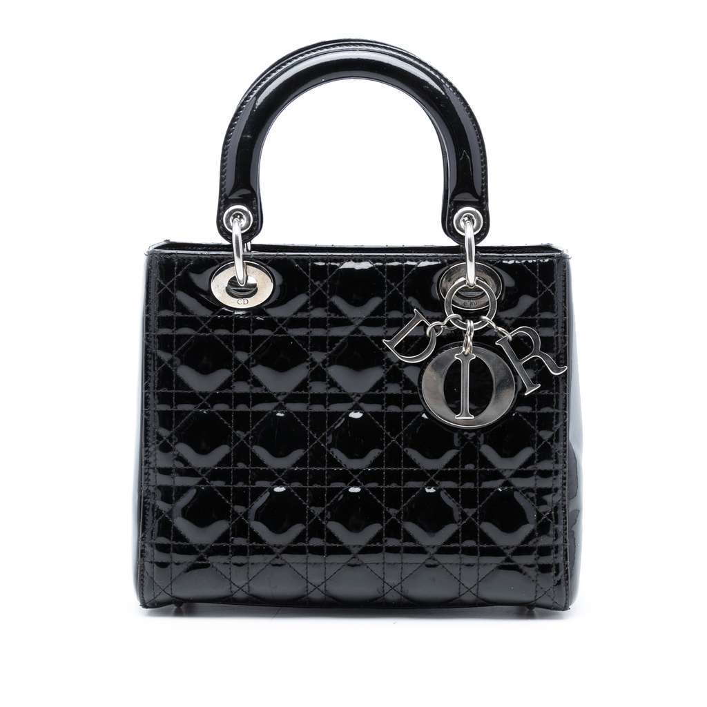 Dior Medium Patent Cannage Lady Dior Black Leather Very good condition - Front View