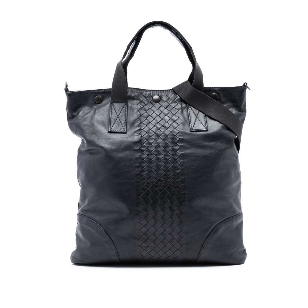 Bottega Veneta Intrecciato Trimmed Nappa Convertible Tote Black Leather Very good - Front View