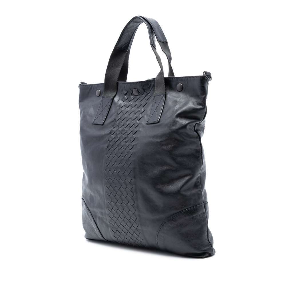 Bottega Veneta Intrecciato Trimmed Nappa Convertible Tote Black Leather Very good - Back View