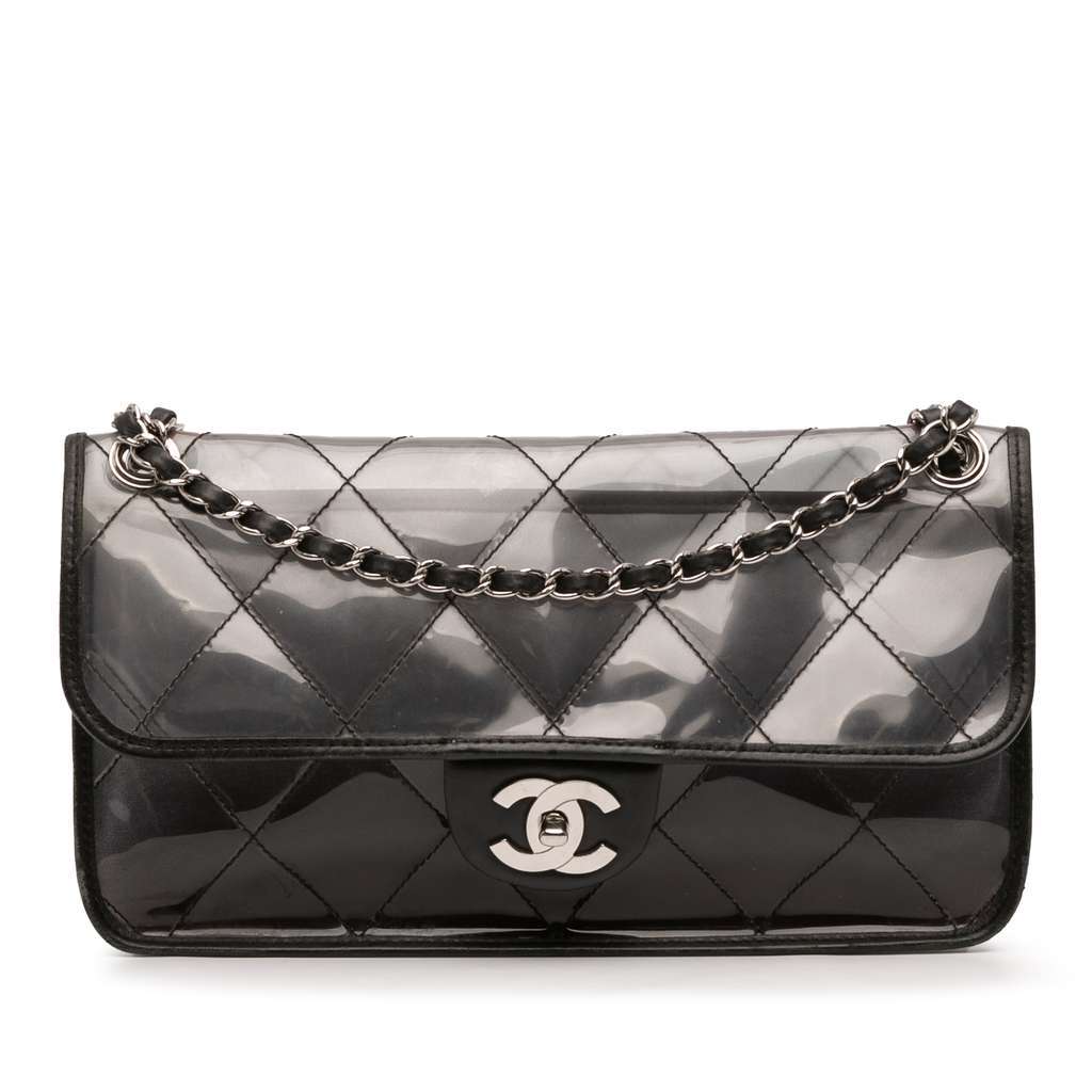 Chanel Stitched PVC and Calfskin Naked Flap Black Very good - Front View