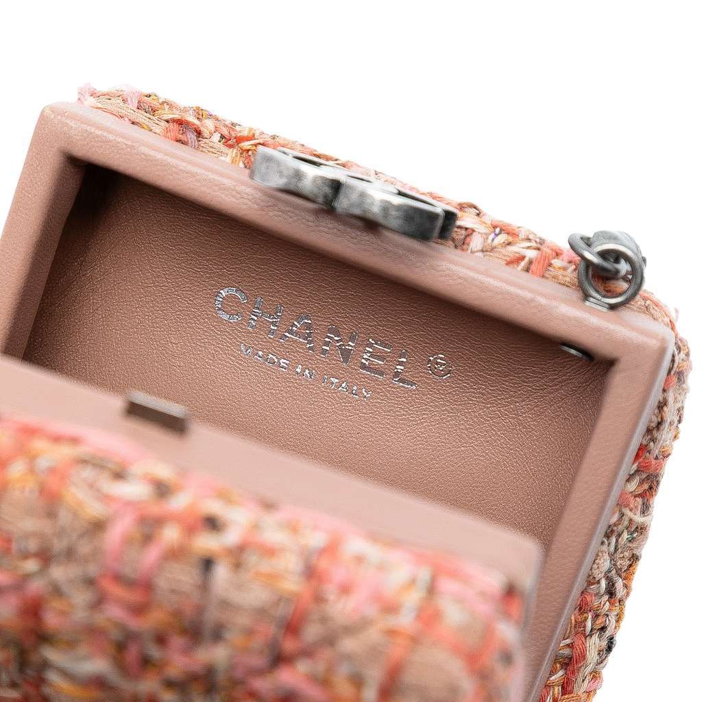 Chanel CC Tweed Chain Vertical Box Crossbody Pink Tweed Very good - Box View