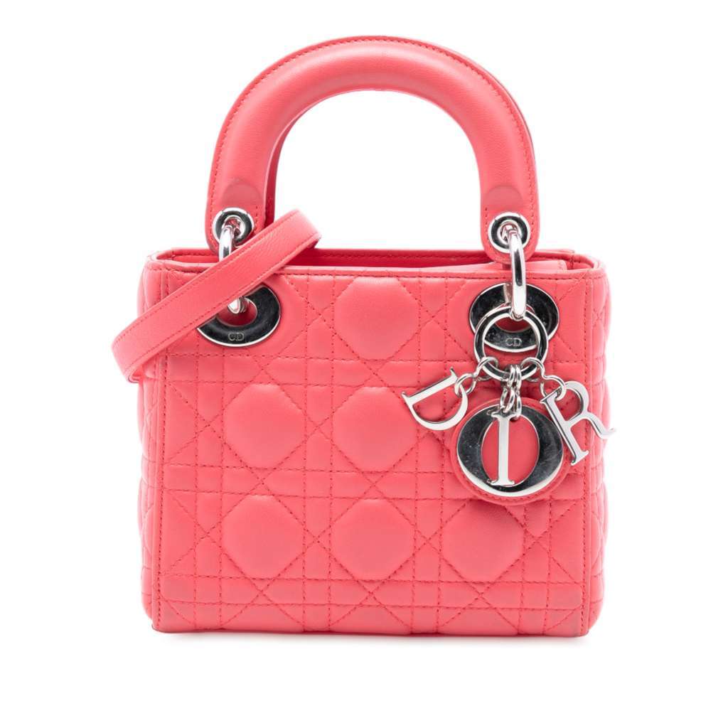 Dior Mini Lambskin Cannage Lady Dior Pink Leather Very good condition - Front View