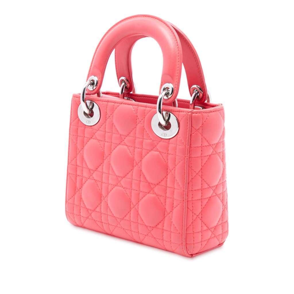 Dior Mini Lambskin Cannage Lady Dior Pink Leather Very good condition - Back View