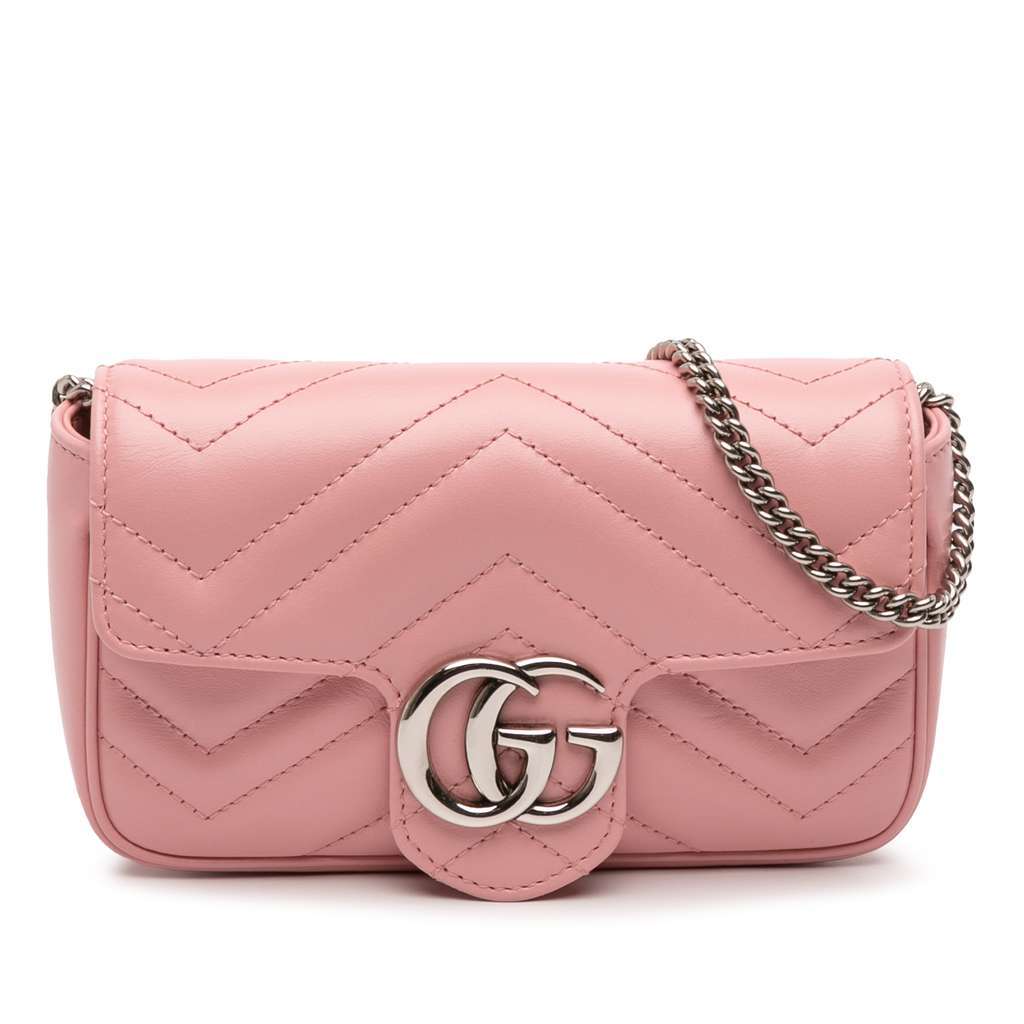 Gucci Mini GG Marmont Matelasse Leather Flap Crossbody Pink Leather Very good condition - Front View