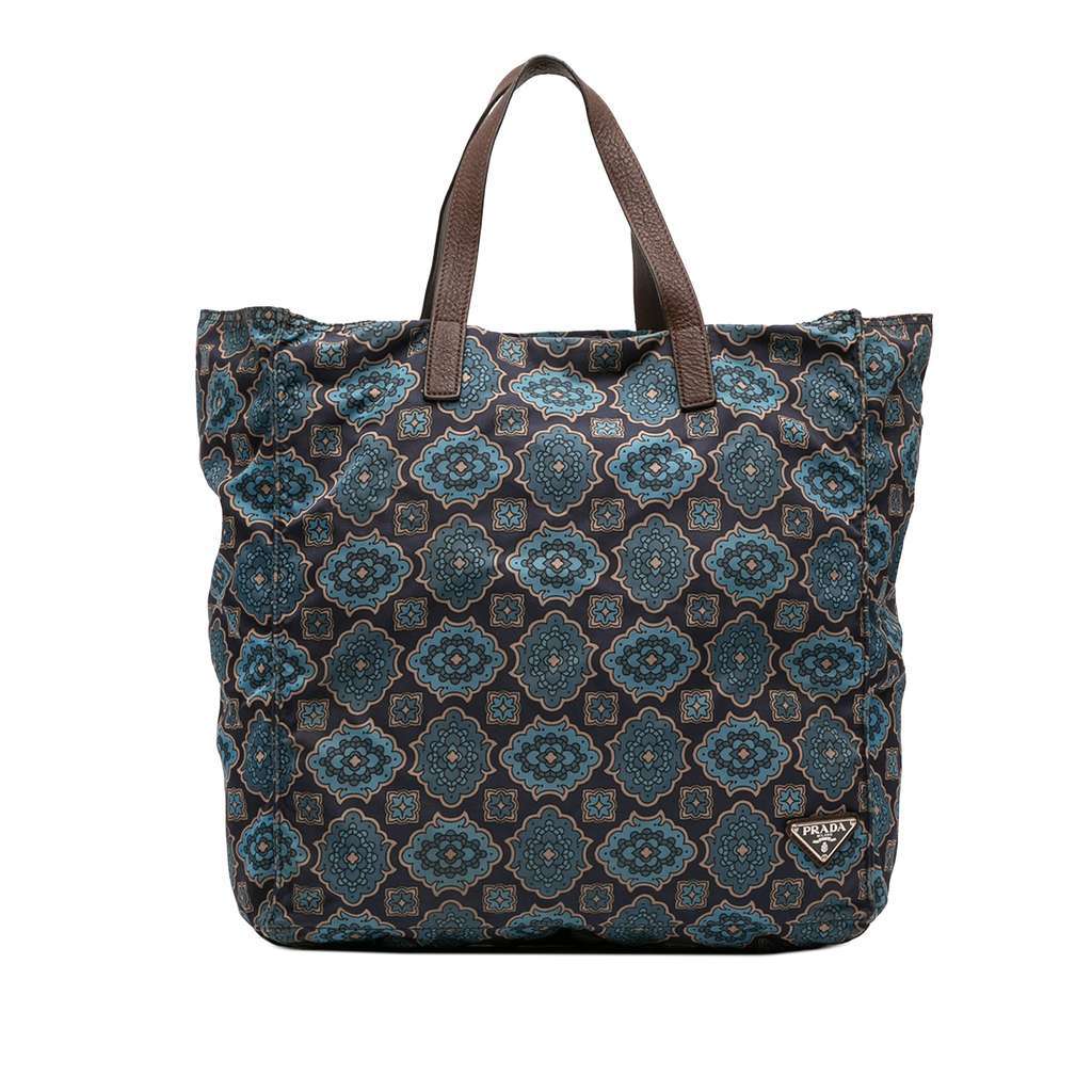 Prada Tessuto Stampato Tote Blue Very good - Front View