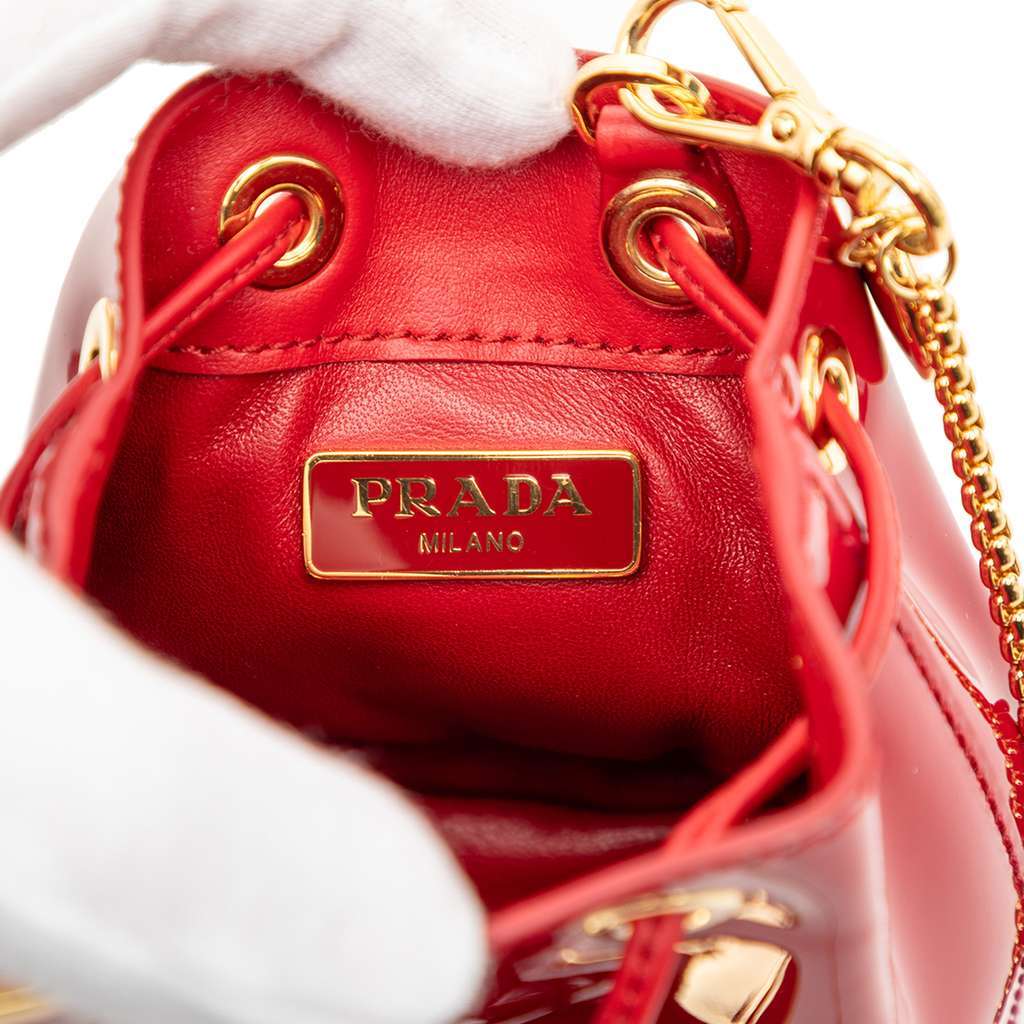 Prada Mini Patent Drawstring Pouch Red Leather Very good condition - Box View