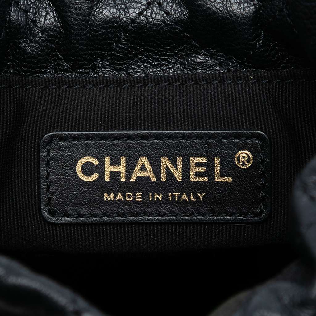Chanel Braided Velvet Goatskin Drawstring Bucket Black Leather Very good condition - Box View