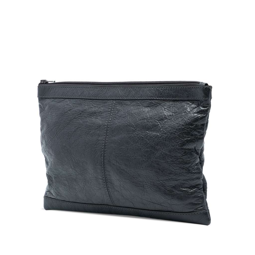 Balenciaga Lambskin Motocross Classic Clip Clutch Black Leather Very good condition - Back View