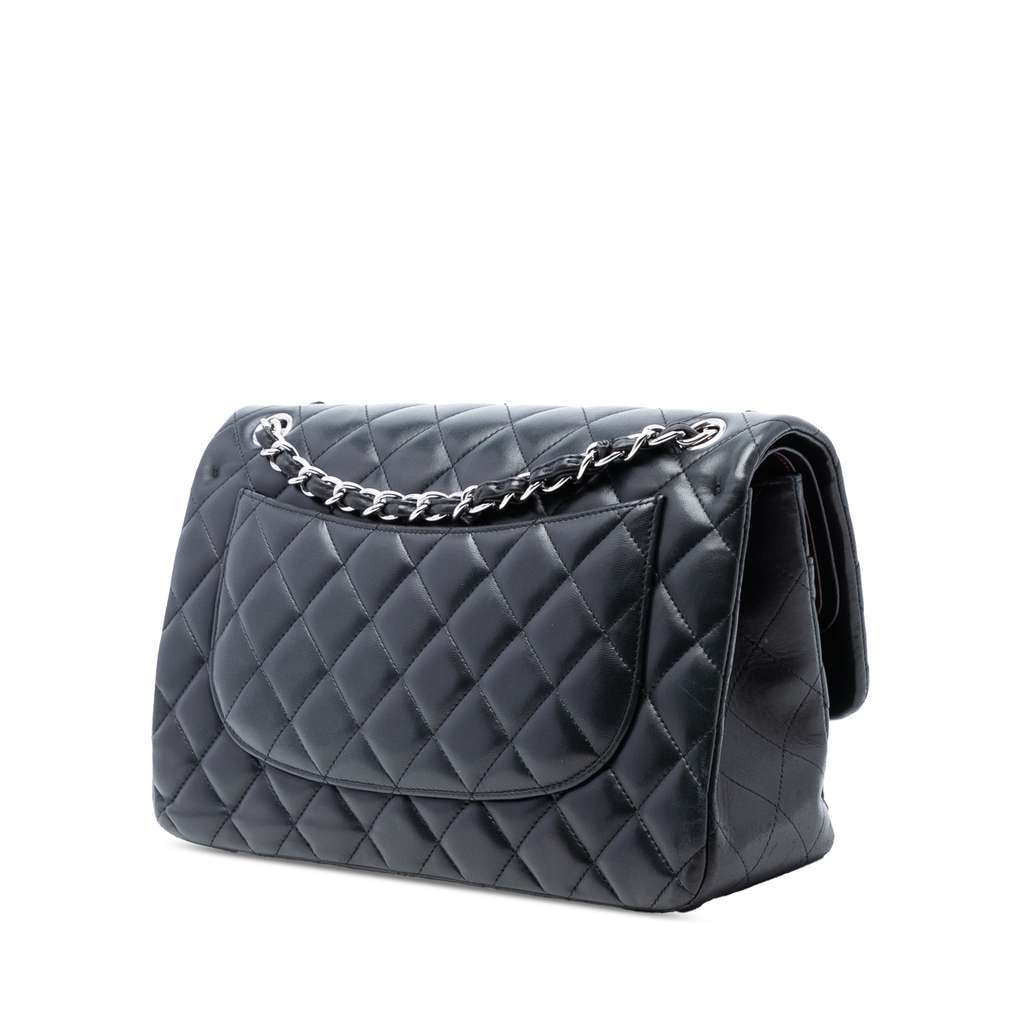 Chanel Jumbo Classic Lambskin Double Flap Black Leather Very good condition - Back View