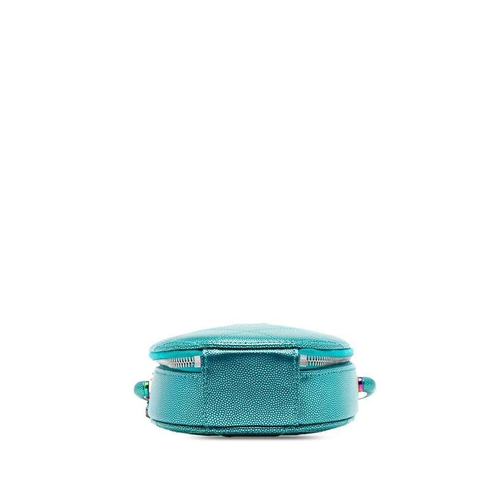 Chanel Quilted Metallic Caviar Rainbow Hardware Oval Camera Bag Blue Leather Very good - Inside View