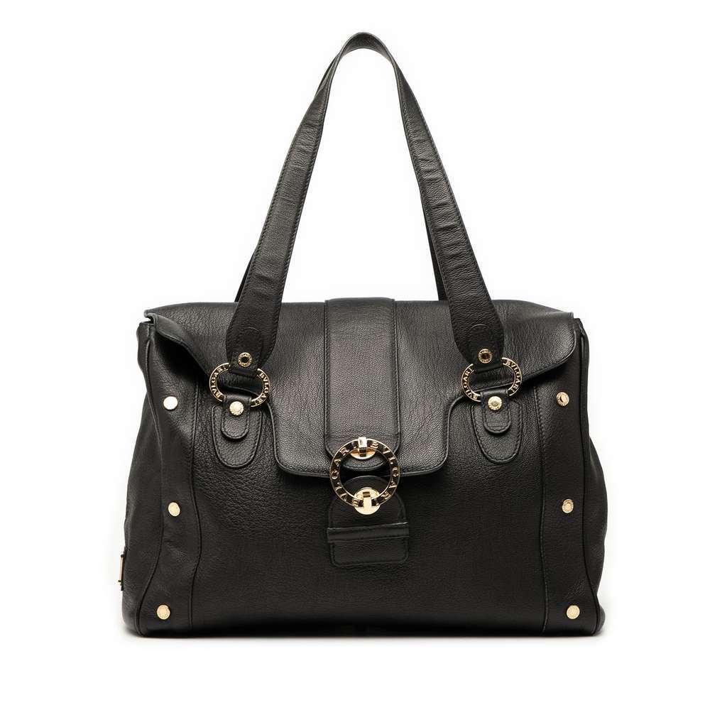 Bvlgari Leather Tote Black Leather Good - Front View