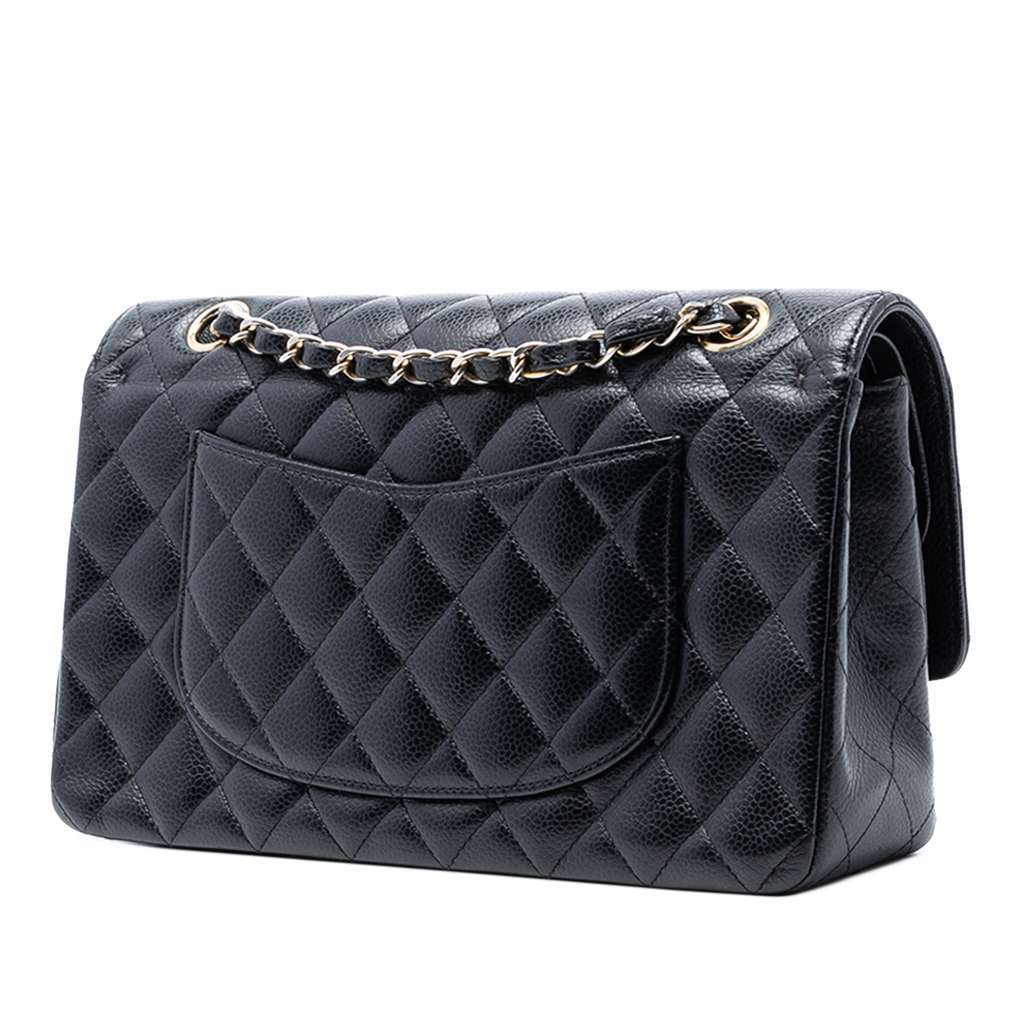 Chanel Medium Classic Caviar Double Flap Black Leather Good - Back View