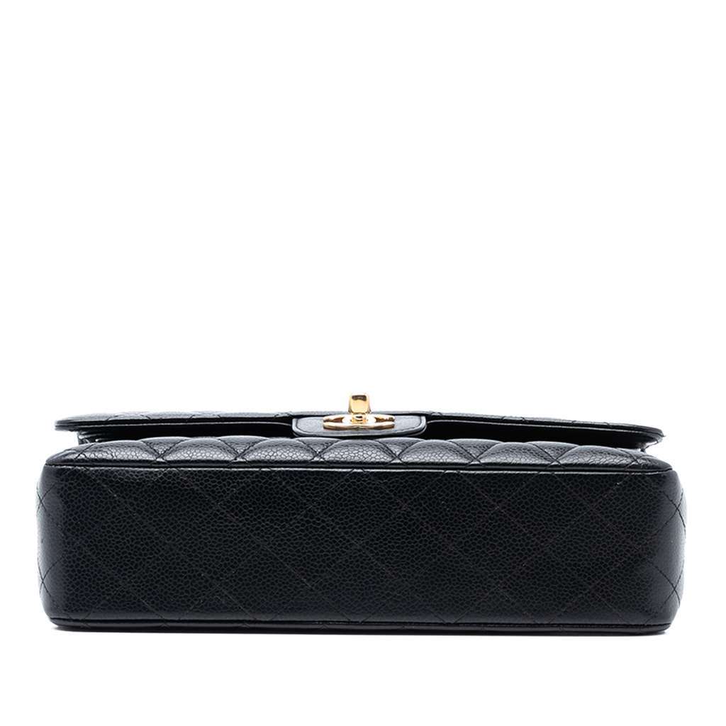 Chanel Medium Classic Caviar Double Flap Black Leather Good - Inside View