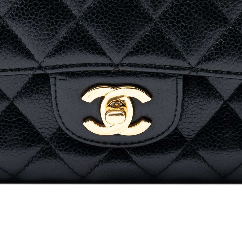 Chanel Medium Classic Caviar Double Flap Black Leather Good - Box View