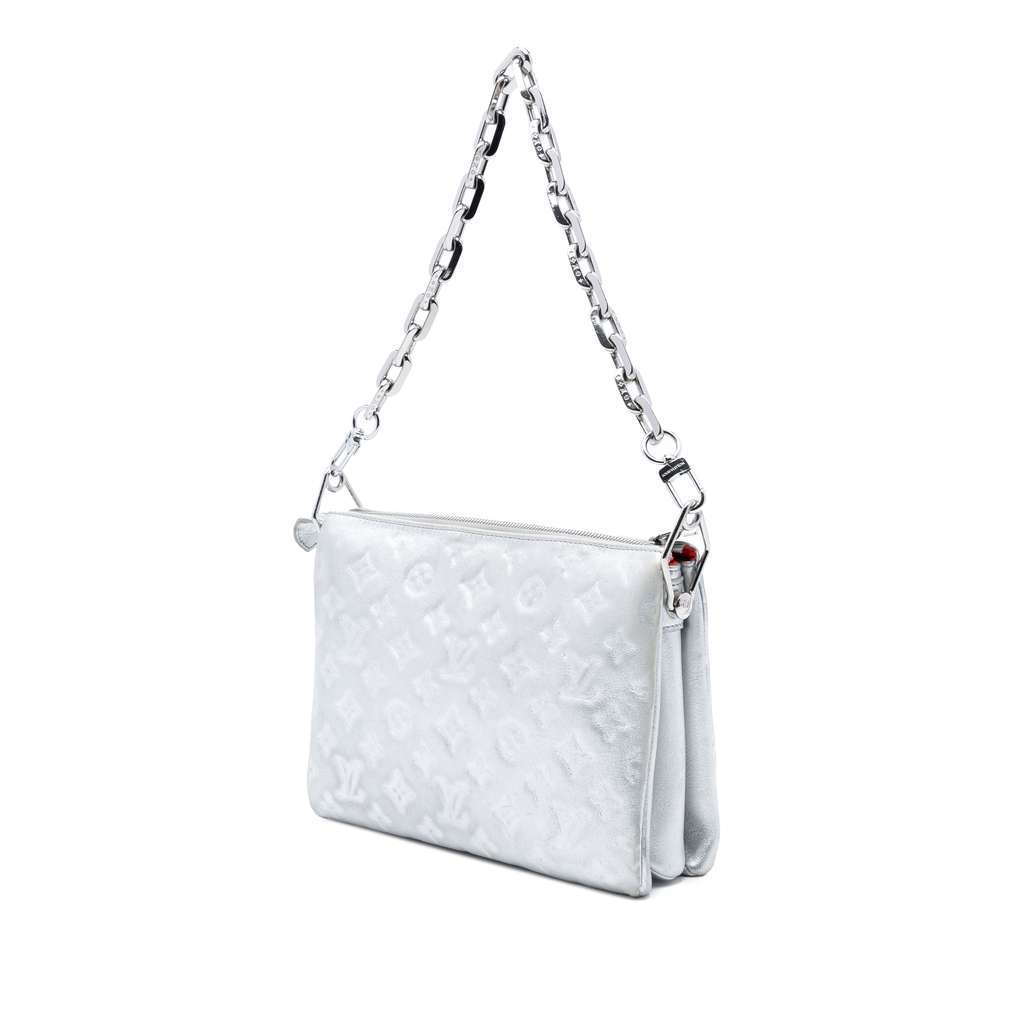 Louis Vuitton Monogram Embossed Puffy Lambskin Coussin PM Silver Leather Very good condition - Back View