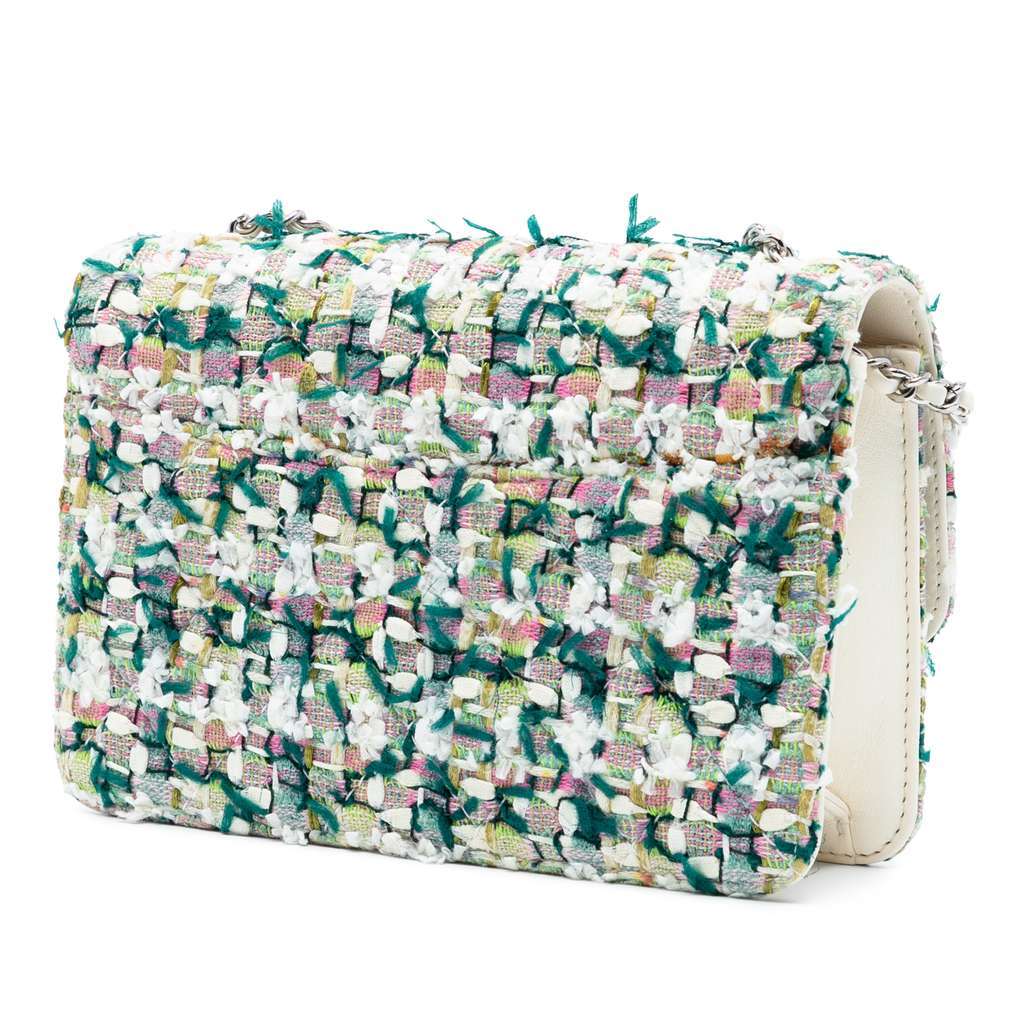 Chanel Mini Quilted Tweed Beauty Lock Flap Green Tweed Good condition - Back View