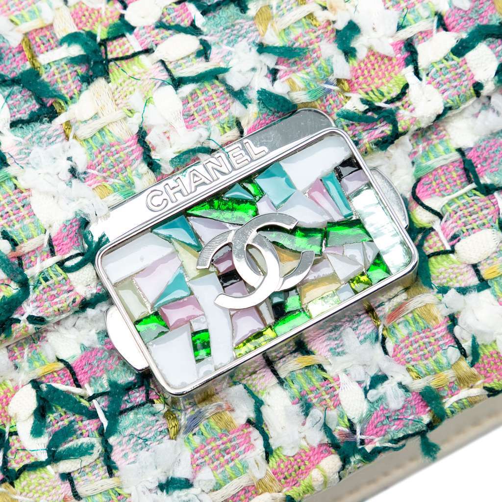 Chanel Mini Quilted Tweed Beauty Lock Flap Green Tweed Good condition - Box View