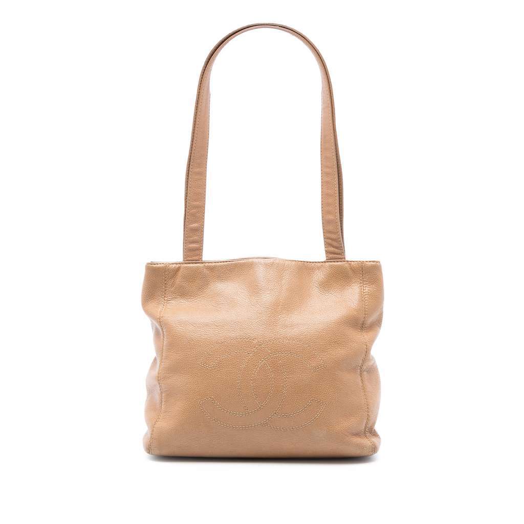 Chanel CC Lambskin Shoulder Bag Brown Leather Good - Front View