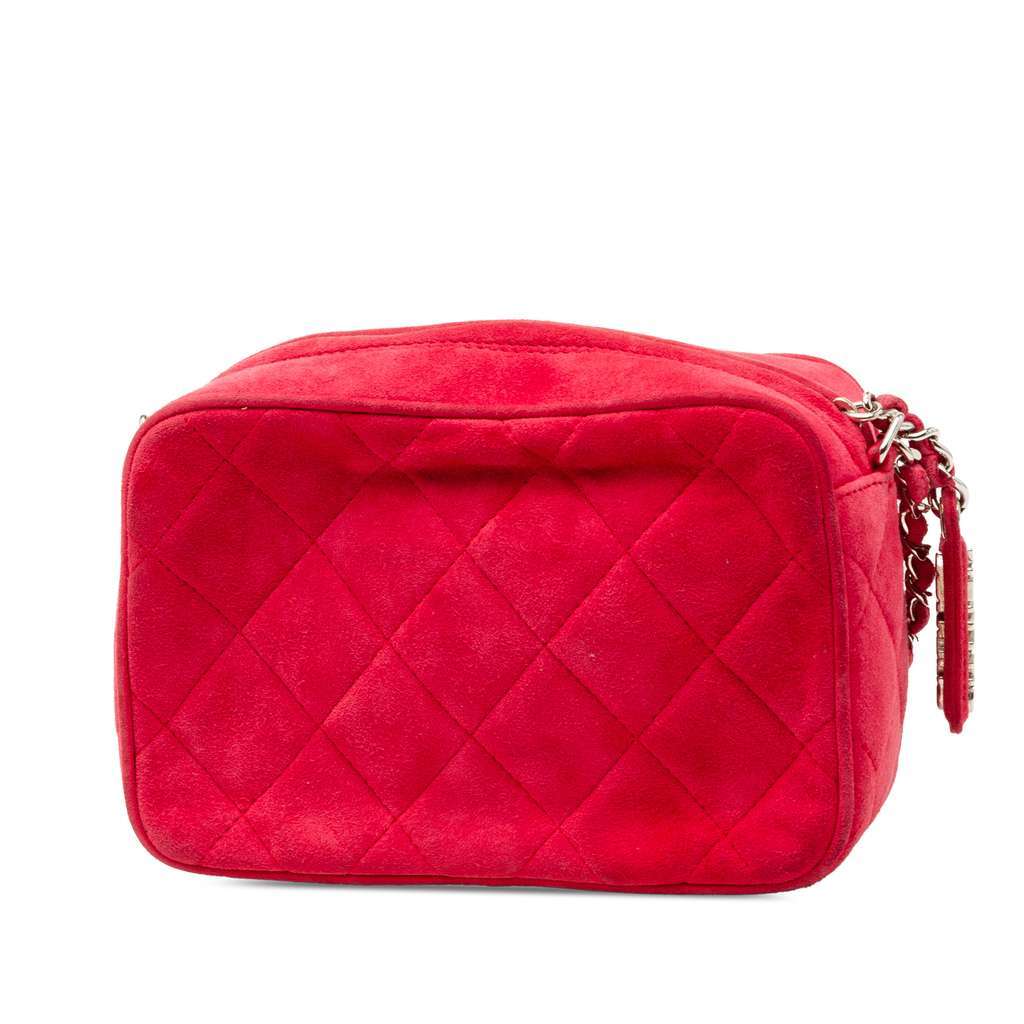 Chanel Quilted Suede Camera Bag Red Leather Very good - Back View