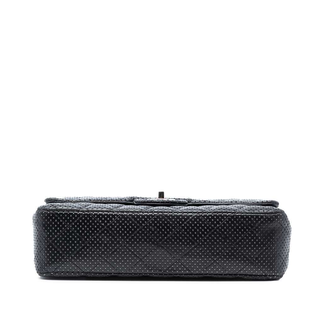 Chanel Medium Classic Perforated Lambskin Double Flap Black Leather Very good condition - Inside View
