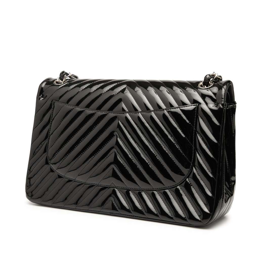 Chanel Jumbo Classic Chevron Patent Double Flap Black Leather Very good - Back View